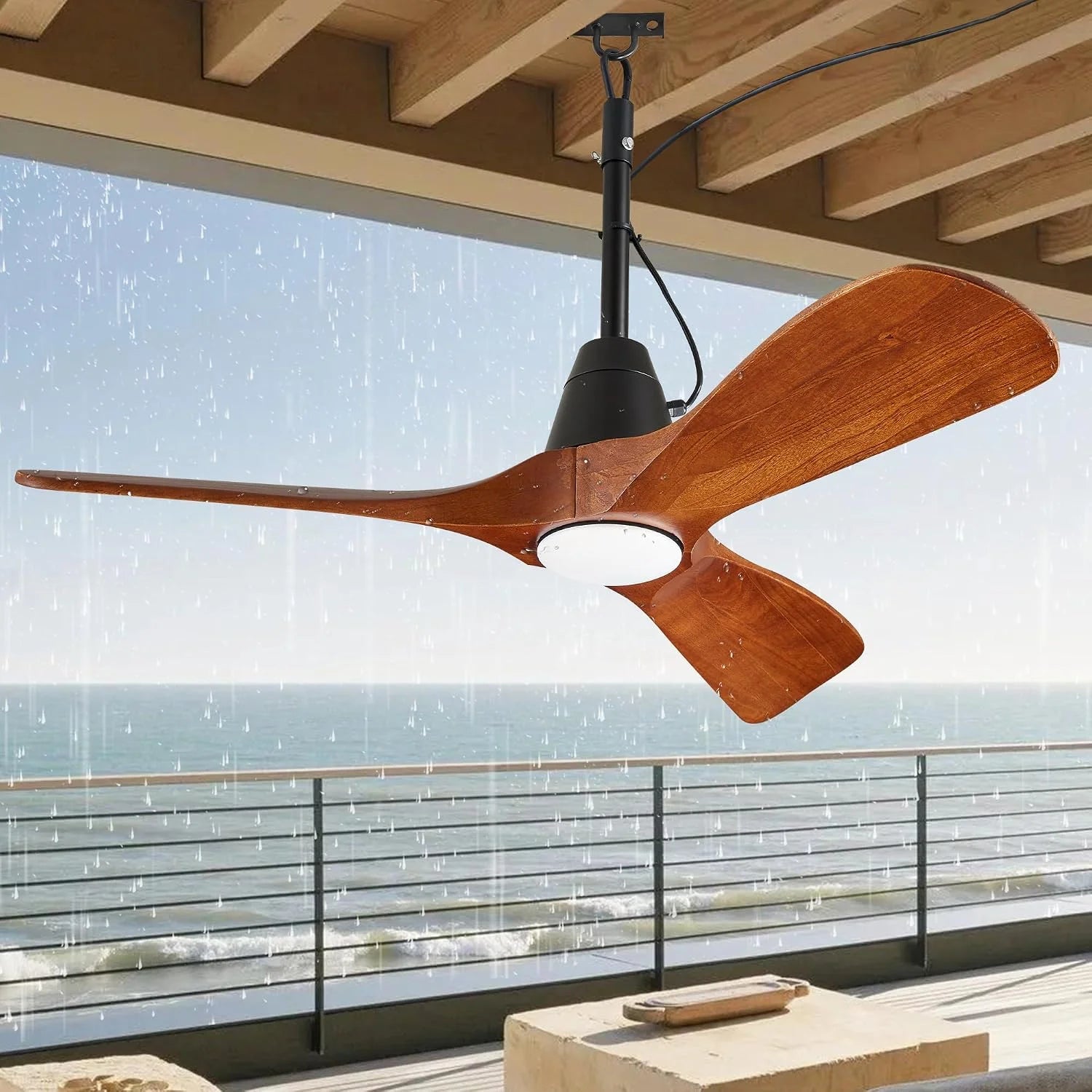 Special 3 Blades Wood Outdoor Ceiling Fan with Light for Patios, Farmhouse Rustic Ceiling Fans with Lights - Image 9