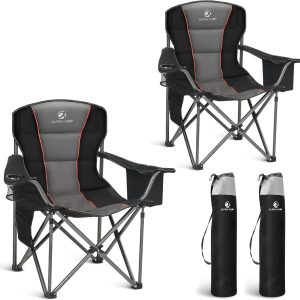 Special LET鈥橲 CAMP Folding Camping Chair Oversized Heavy Duty Padded Outdoor Chair with Cup Holder Storage and Cooler Bag