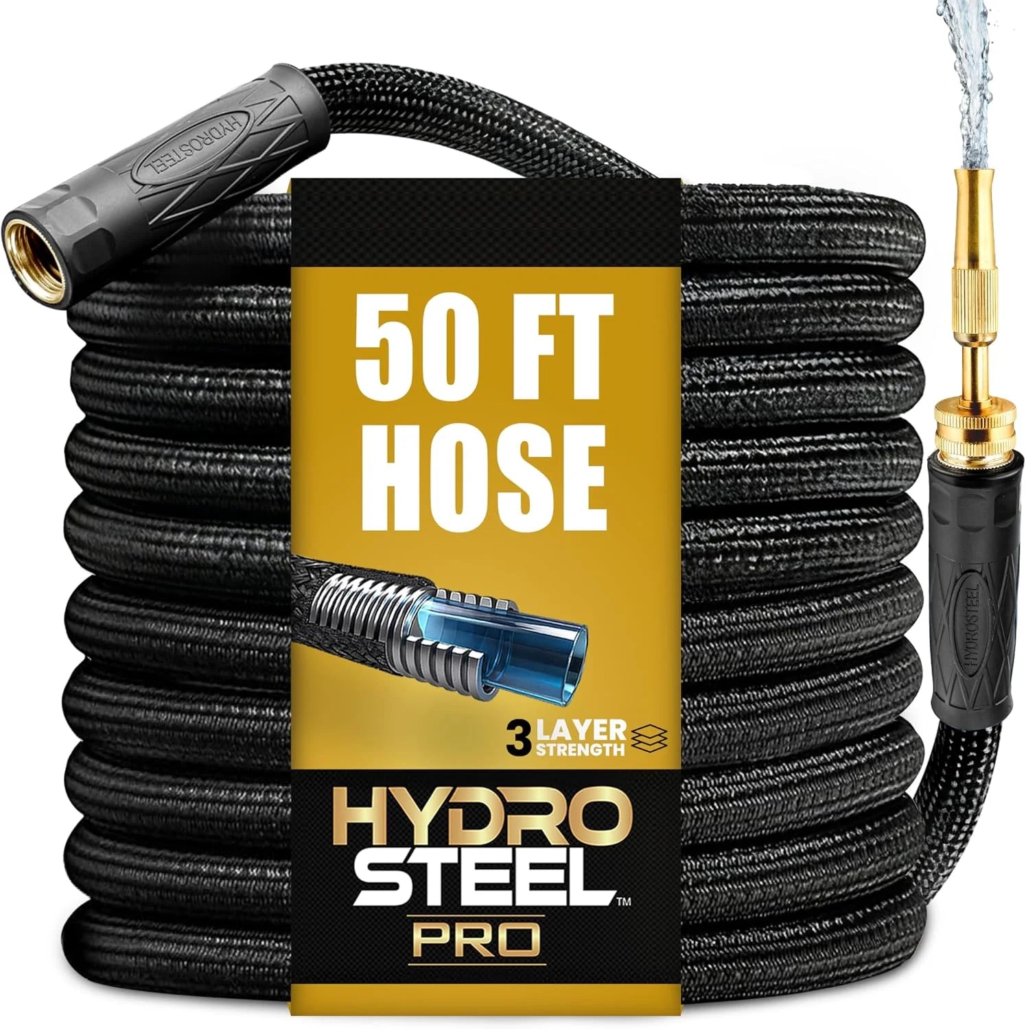 Special Hydrosteel PRO 100 Ft Heavy Duty Metal Garden Hose with Nozzle, Water Hose Made from 304 Stainless Steel, 5/8″ Diameter