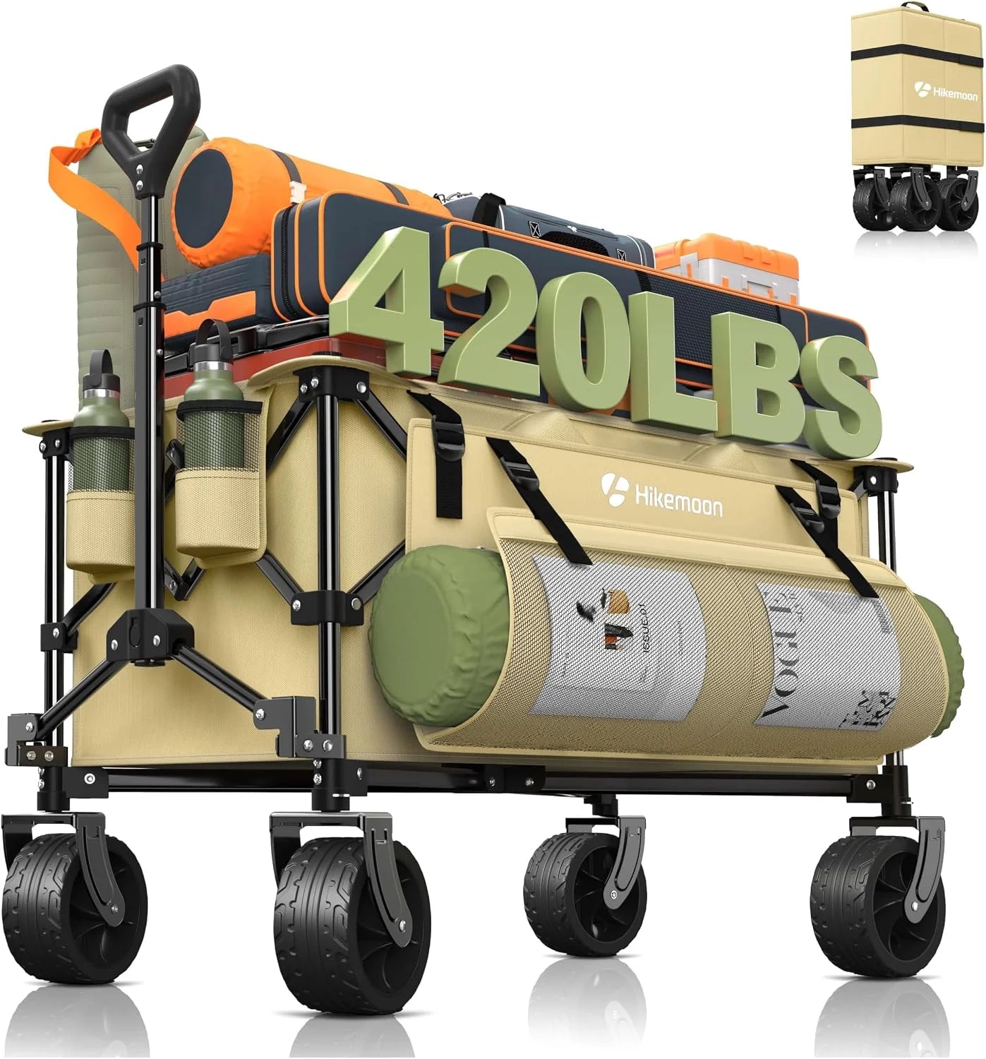 Special 150L Collapsible Wagon Compact with Big Wheels, 420LBS Black - Image 5