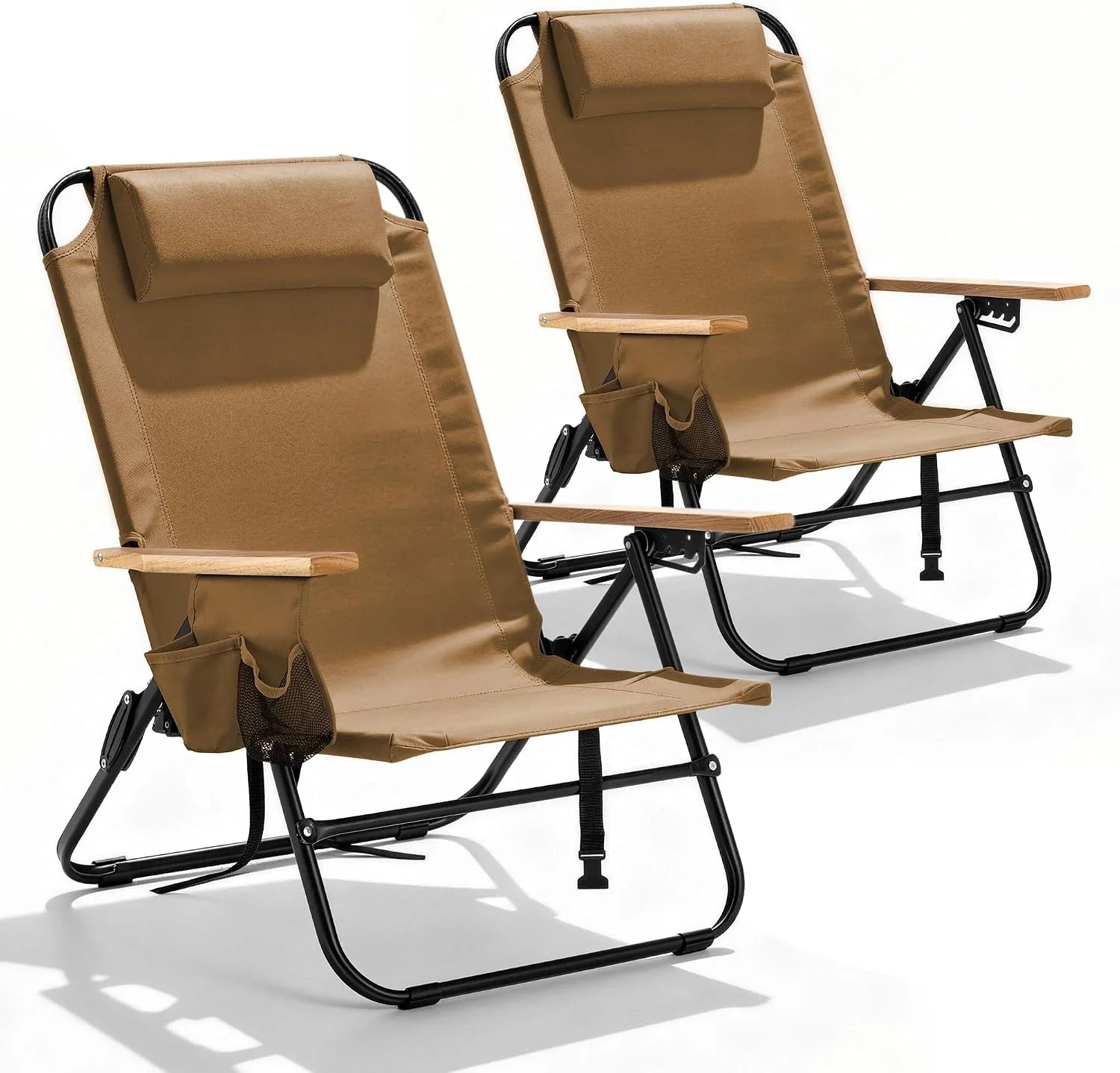 Special Canpsky 2 Pack Premium 5-Position Reclining Camping Chair, Portable Folding Lightweight Outdoor Chair with Wooden - Image 2