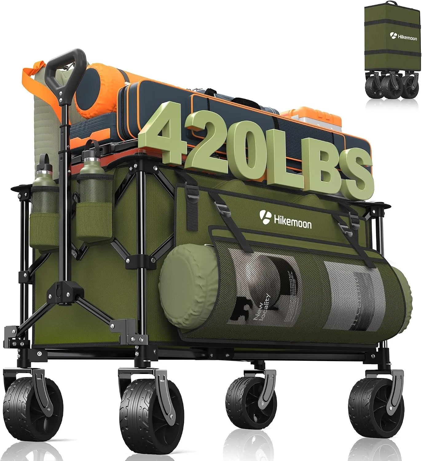 Special 150L Collapsible Wagon Compact with Big Wheels, 420LBS Black - Image 2