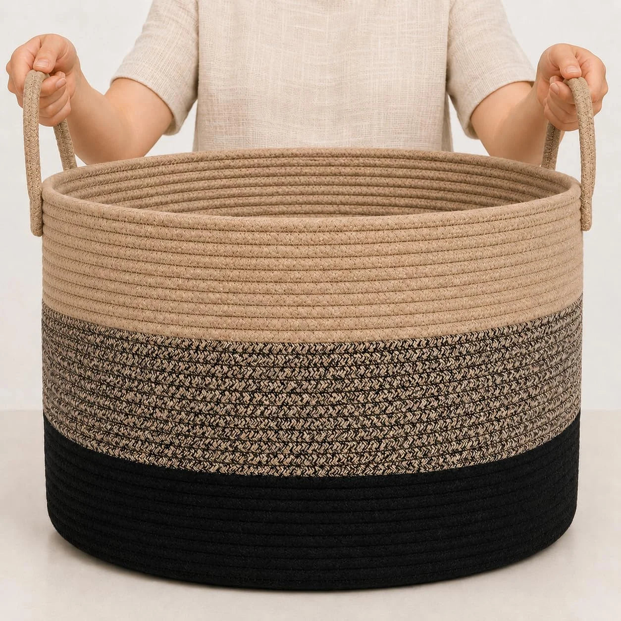 Special OrganiHaus Round Toy Basket & Blanket Basket, Cotton Rope 20×13, Full Honey, Round Cotton Rope Basket, 20×13 - Image 11