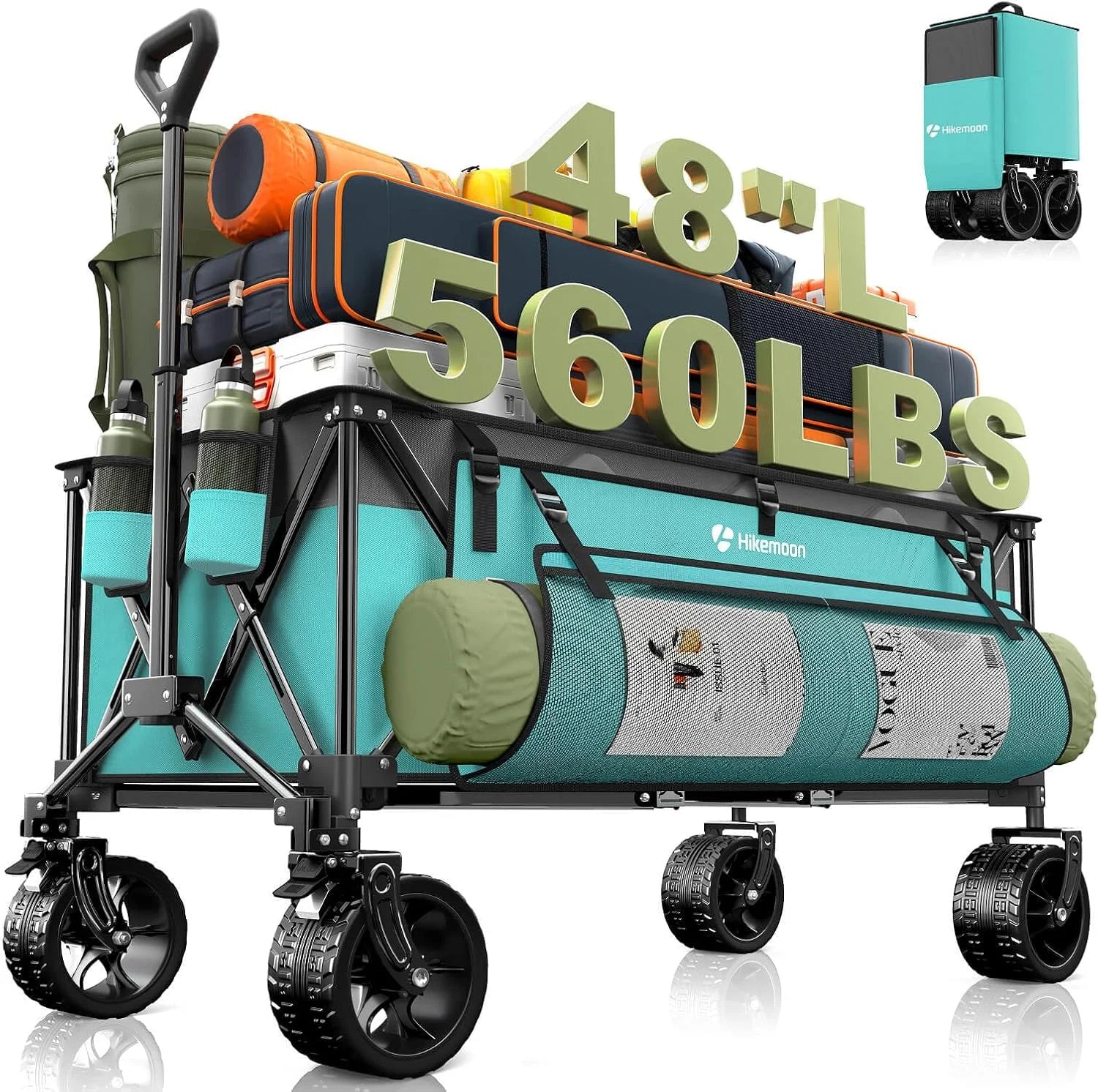 Special HIKEMOON 48″ Extra Large Collapsible Wagon with Big Wheels, 300L Black, 560LBS Heavy Duty - Image 6