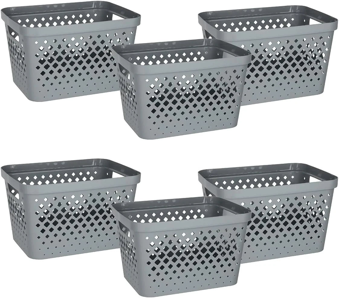 Special Plastic Baskets for Organizing, Set of 6, Pantry Storage for Under Counter, Linen Closet, and Bathroom, Nesting