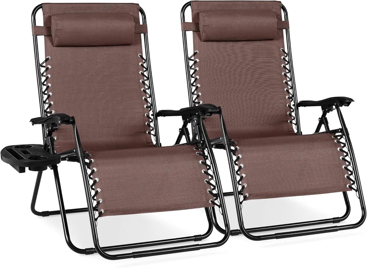 Special Best Choice Products Set of 2 Adjustable Steel Mesh Zero Gravity Lounge Chair Recliners w/Pillows and Cup Holder Trays - Image 53