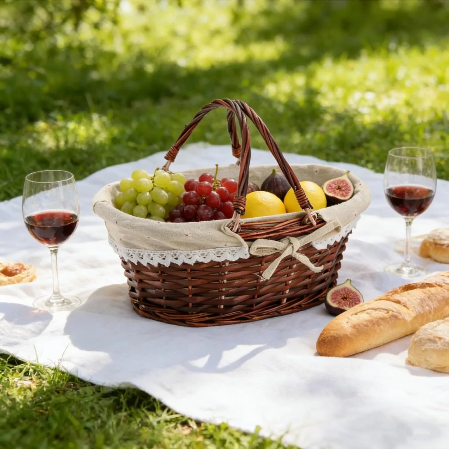 Special Basket with Handle, Picnic Baskets with Liner, Empty Gift Gardening Baskets for Harvesting, Willow - Image 3