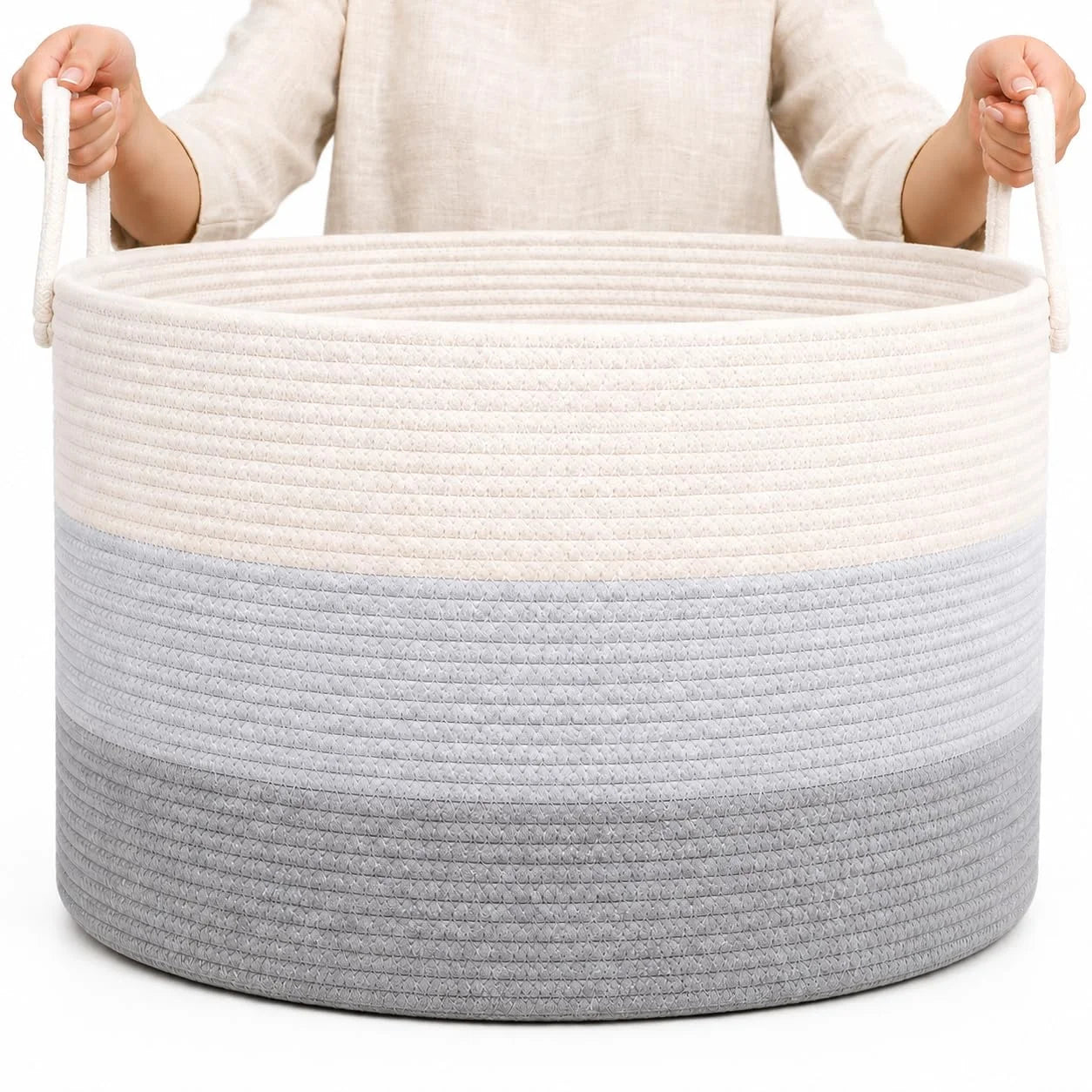 Special OrganiHaus Round Toy Basket & Blanket Basket, Cotton Rope 20×13, Full Honey, Round Cotton Rope Basket, 20×13 - Image 3