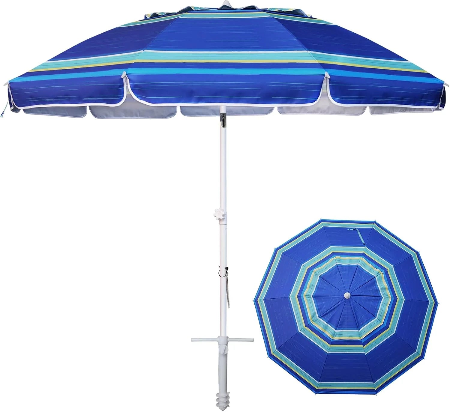 Special AMMSUN 8 Feet Large Beach Umbrella with Sand Anchor Heavy Duty High Wind Portable Outdoor Umbrellas UV 50+ Protection - Image 6