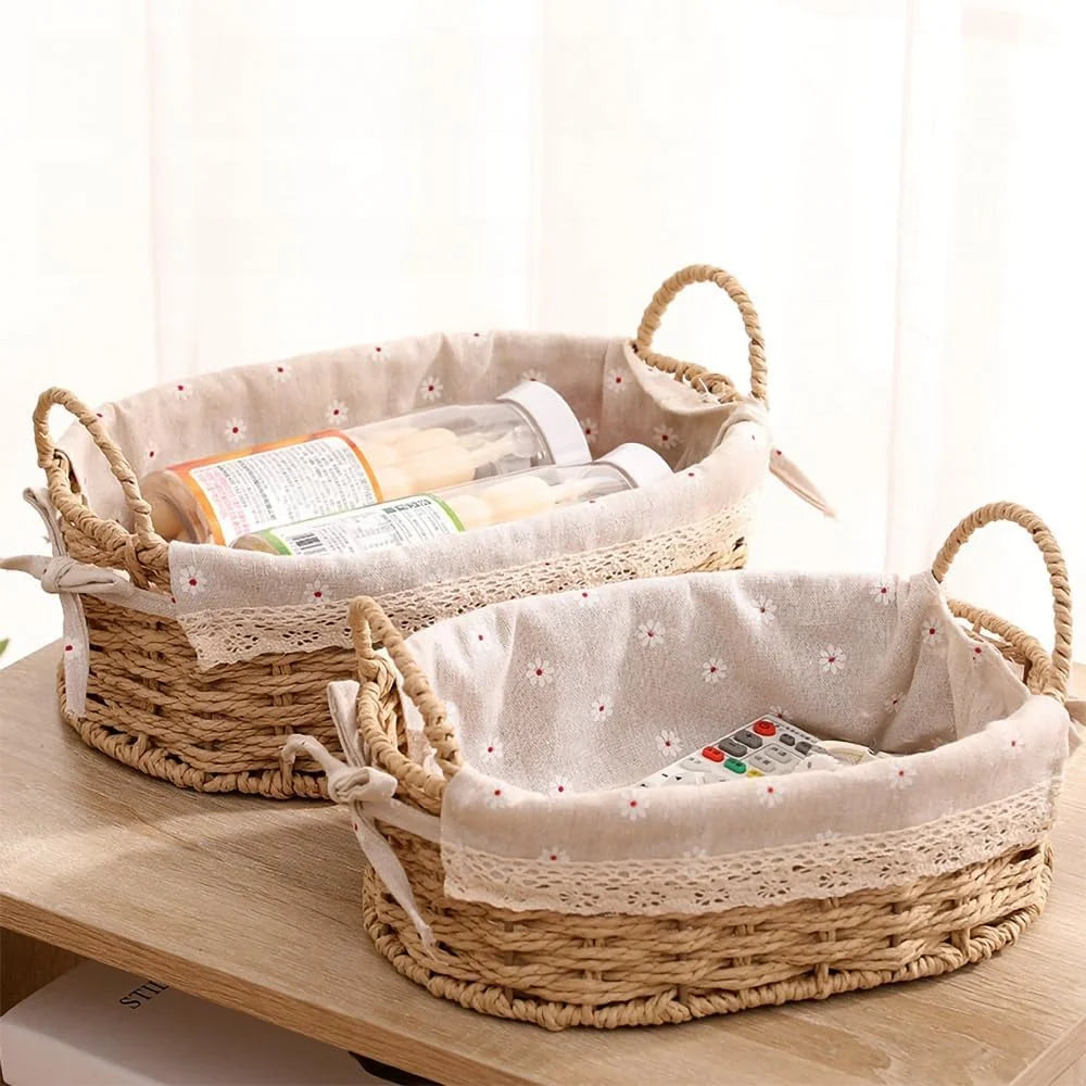 Special Small Wicker Woven Storage Baskets for Organizng with Liners, Set of 3, Braided Paper Rope, Decorative Cute - Image 4