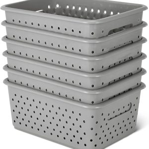 Special Decorative BPA-Free Plastic Storage Baskets, 9.9 x 7.4 x 4.16 inches, Grey, 6-Pack