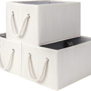 Special StorageWorks Fabric Storage Bins with Rope Handles, Beige, Extra Large, Collapsible Closet Storage Bins, Closet
