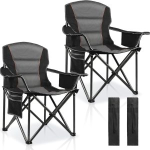 Special 2 Pack Padded Oversized Camping Chairs for Adults, Heavy Duty Support 400 Lbs, Folding Portable Lawn Chair