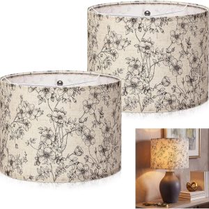 Special 2 Pack Chinoiserie Drum Lamp Shade 13 x 13 x 10 Inch Cream Linen Lampshade with Exquisite Bird Floral Lining