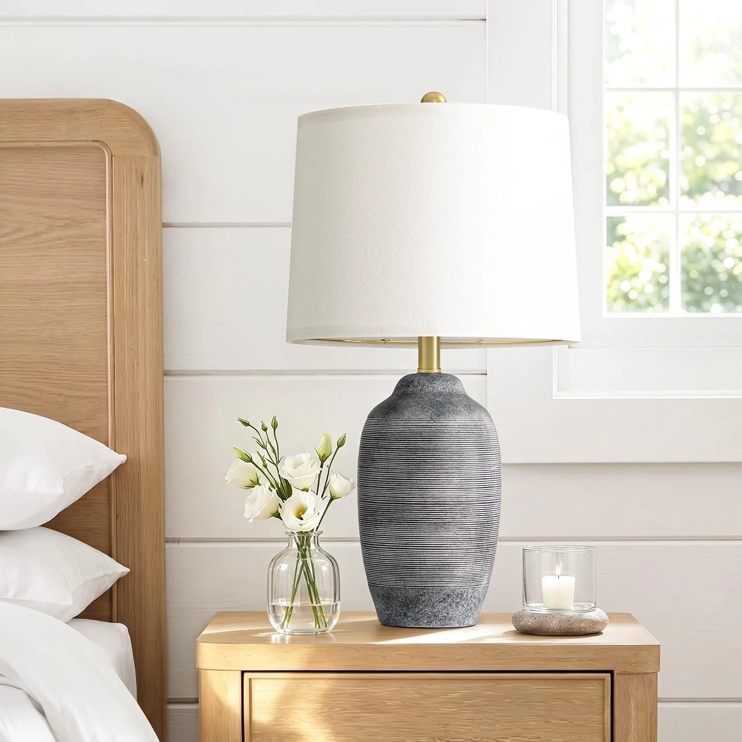 Special 24.5 Vintage Ceramic Table Lamp Single-Rustic Boho Accent Nightstand Lamps - Image 3