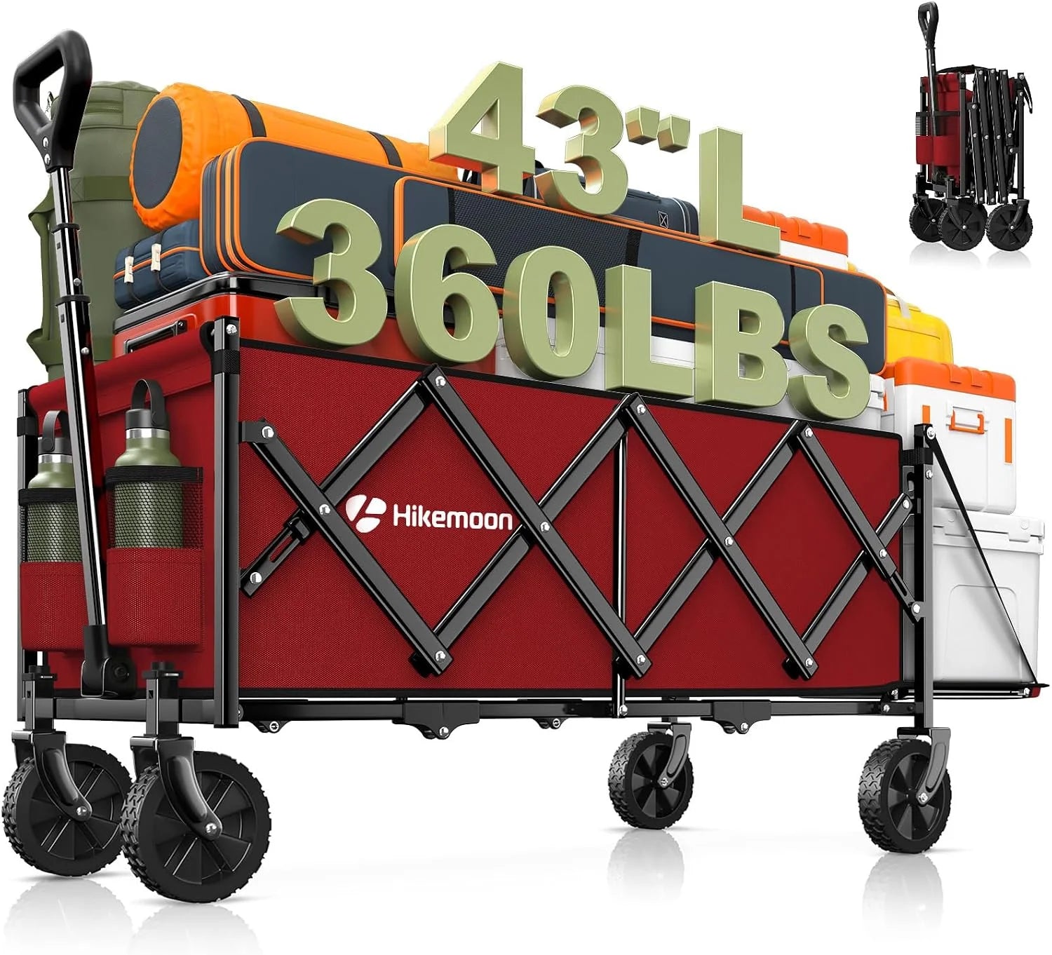 Special 43” Extra Long Folding Wagon with Extended Tailgate, Black - Image 3