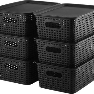 Special Plastic Storage Baskets Bins With Lid Organizing Container Lidded Knit Storage Organizer Bins for Shelves Drawers