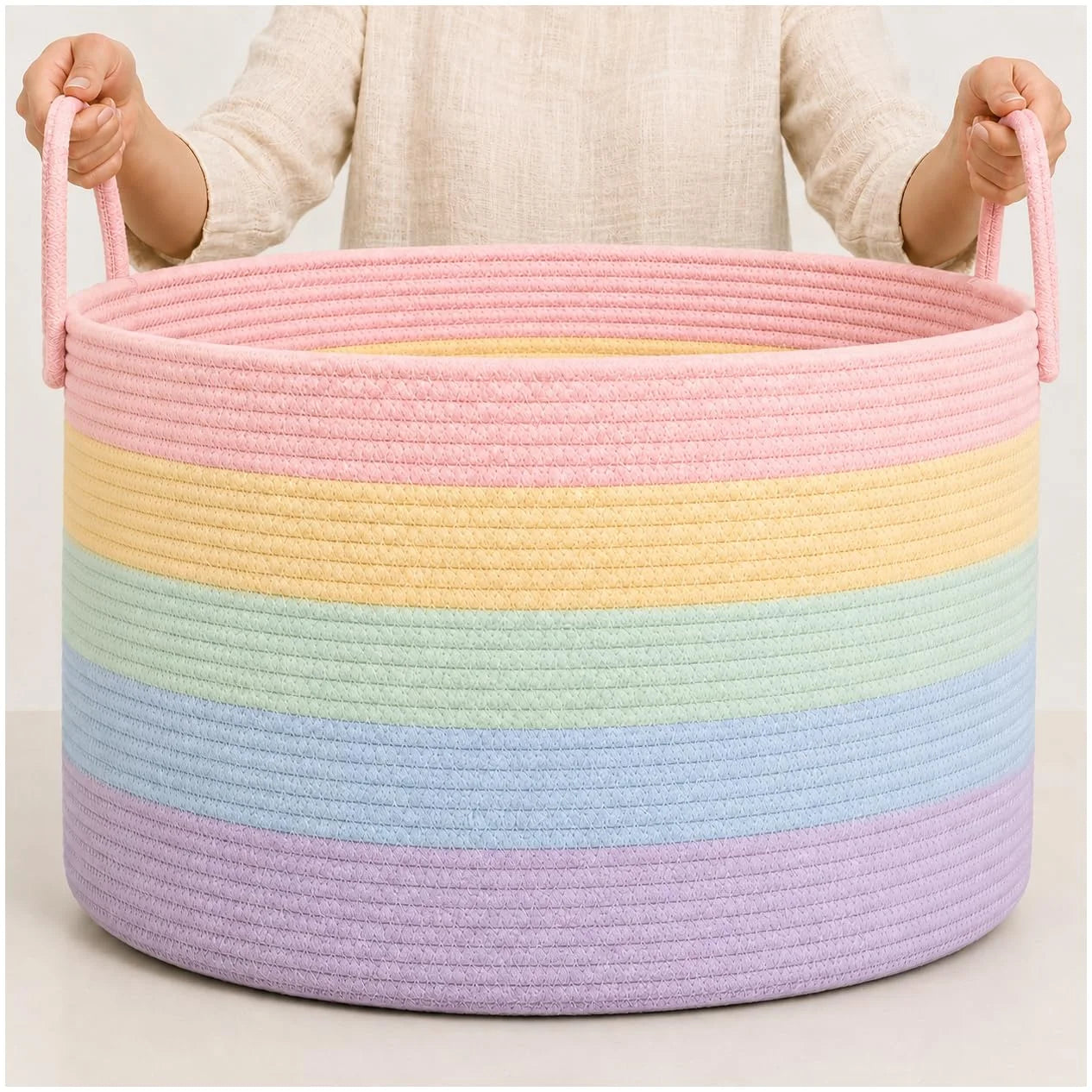 Special OrganiHaus Round Toy Basket & Blanket Basket, Cotton Rope 20×13, Full Honey, Round Cotton Rope Basket, 20×13