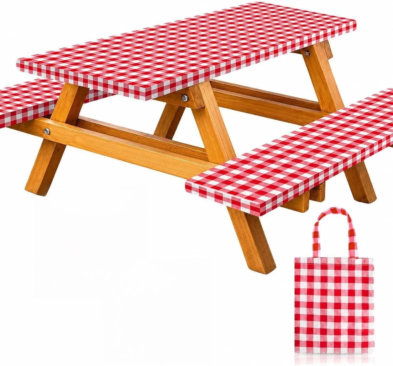 Special Premium Vinyl Fitted Picnic Table Cover with Bench Covers & Bag, Outdoor Waterproof & Windproof Durable Tablecloth with Elastic Edges - Image 7