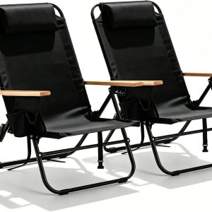 Special 2 Pack Lightweight Portable Camping Beach Chair for Adults, Outdoor Lay Flat Folding Beach Chairs with 5