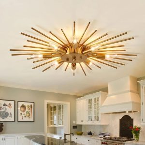 Special ZGLAOJT Semi Flush Mount 8 Light Ceiling Light Modern Metal Ceiling Lighting Gold Light Fixture Chandelier