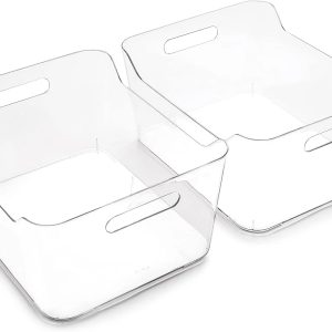 Special Plastic Storage Bins, Large, 2 Pack, Clear, Pantry Organizers and Storage Containers, Fridge Organizer Bins