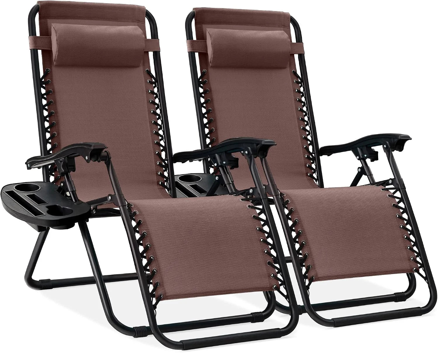 Special Best Choice Products Set of 2 Adjustable Steel Mesh Zero Gravity Lounge Chair Recliners w/Pillows and Cup Holder Trays - Image 28
