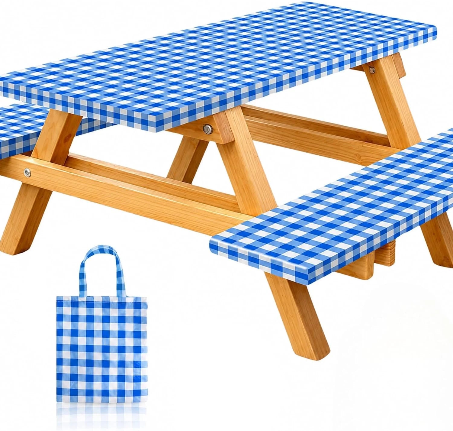 Special Premium Vinyl Fitted Picnic Table Cover with Bench Covers & Bag, Outdoor Waterproof & Windproof Durable Tablecloth with Elastic Edges - Image 4