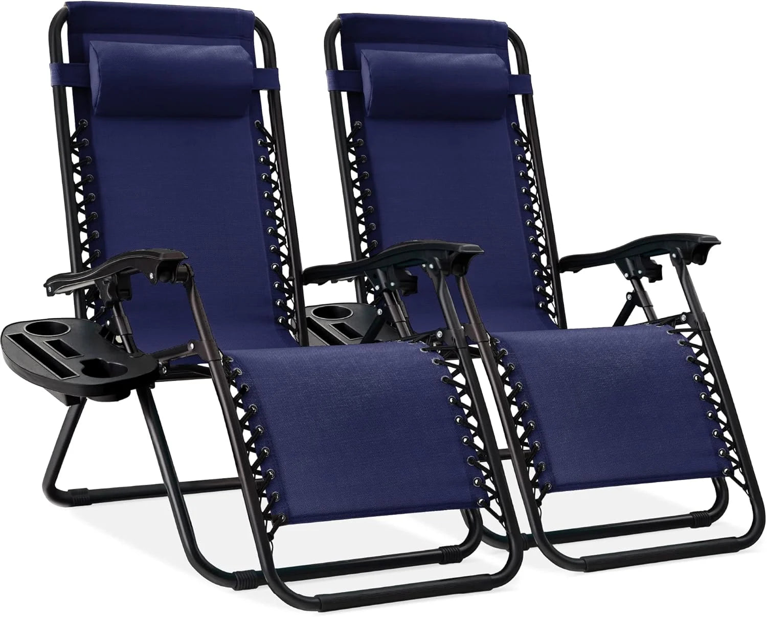 Special Best Choice Products Set of 2 Adjustable Steel Mesh Zero Gravity Lounge Chair Recliners w/Pillows and Cup Holder Trays - Image 54
