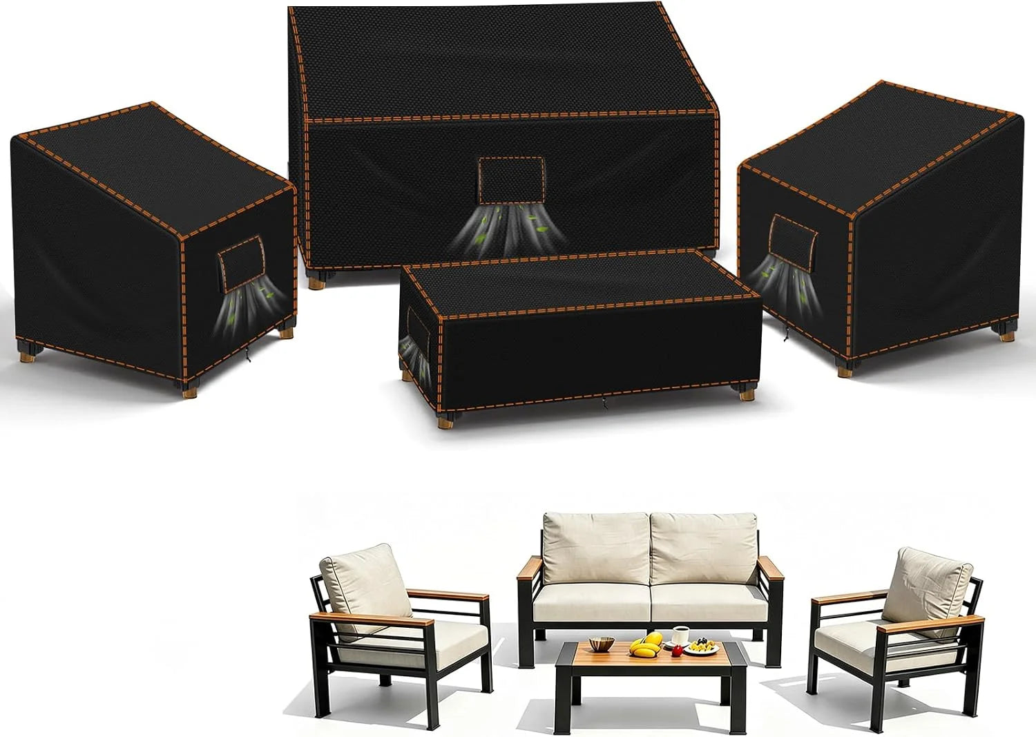 Special Furniture Set Covers for Outdoor Waterproof 5 Piece, XX-Large, Black - Image 3