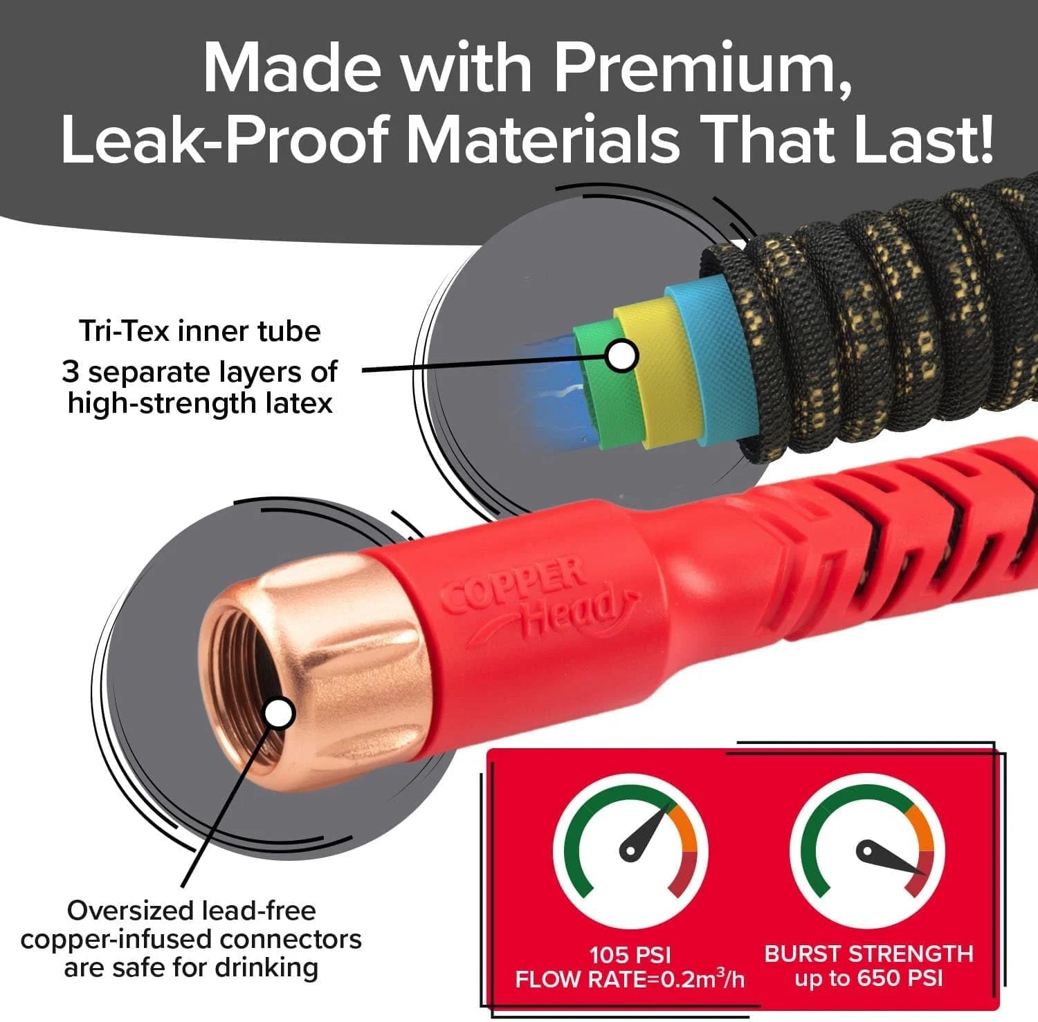 Special Hose 50 FT Copper Head Expandable Garden Hose, As Seen on TV, 360° swiveling pocket pivot connector - Image 4