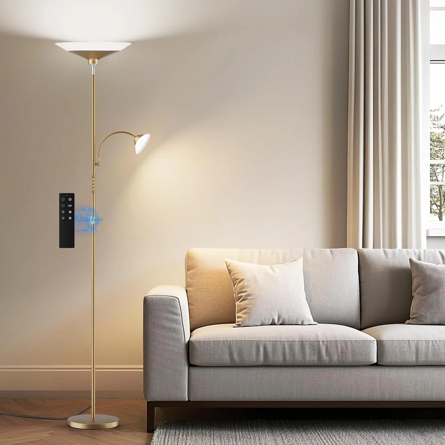 Special SIBRILLE Upgraded 2-in-1 Torchiere Floor Lamp, Dimmable, Black Modern Corner Lamp for Living Room Bedroom Office - Image 3