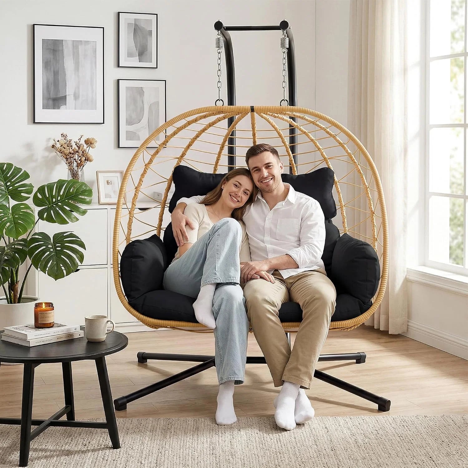 Special Bifanuo Double Hanging Egg Chair with Stand - Image 3