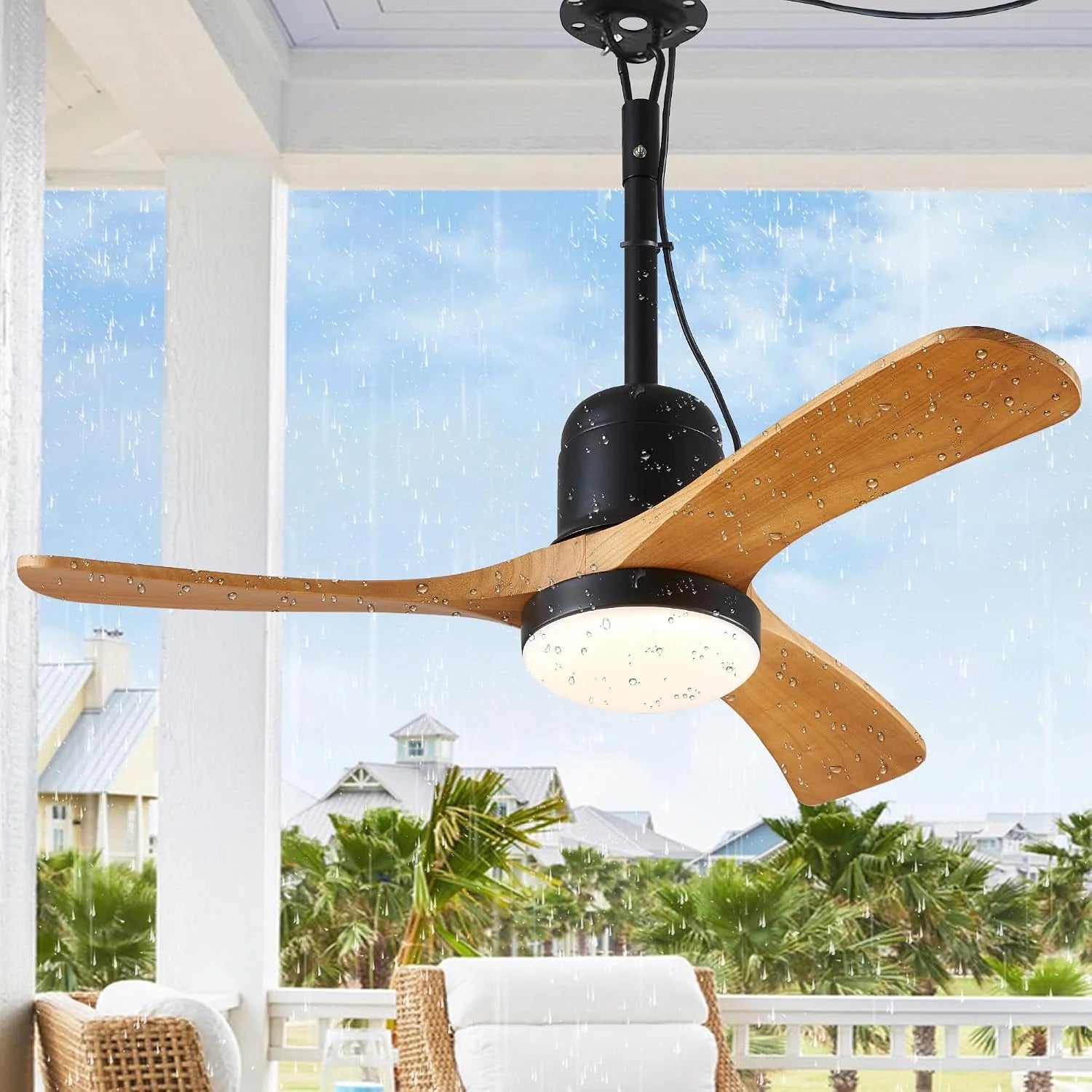 Special 3 Blades Wood Outdoor Ceiling Fan with Light for Patios, Farmhouse Rustic Ceiling Fans with Lights - Image 3