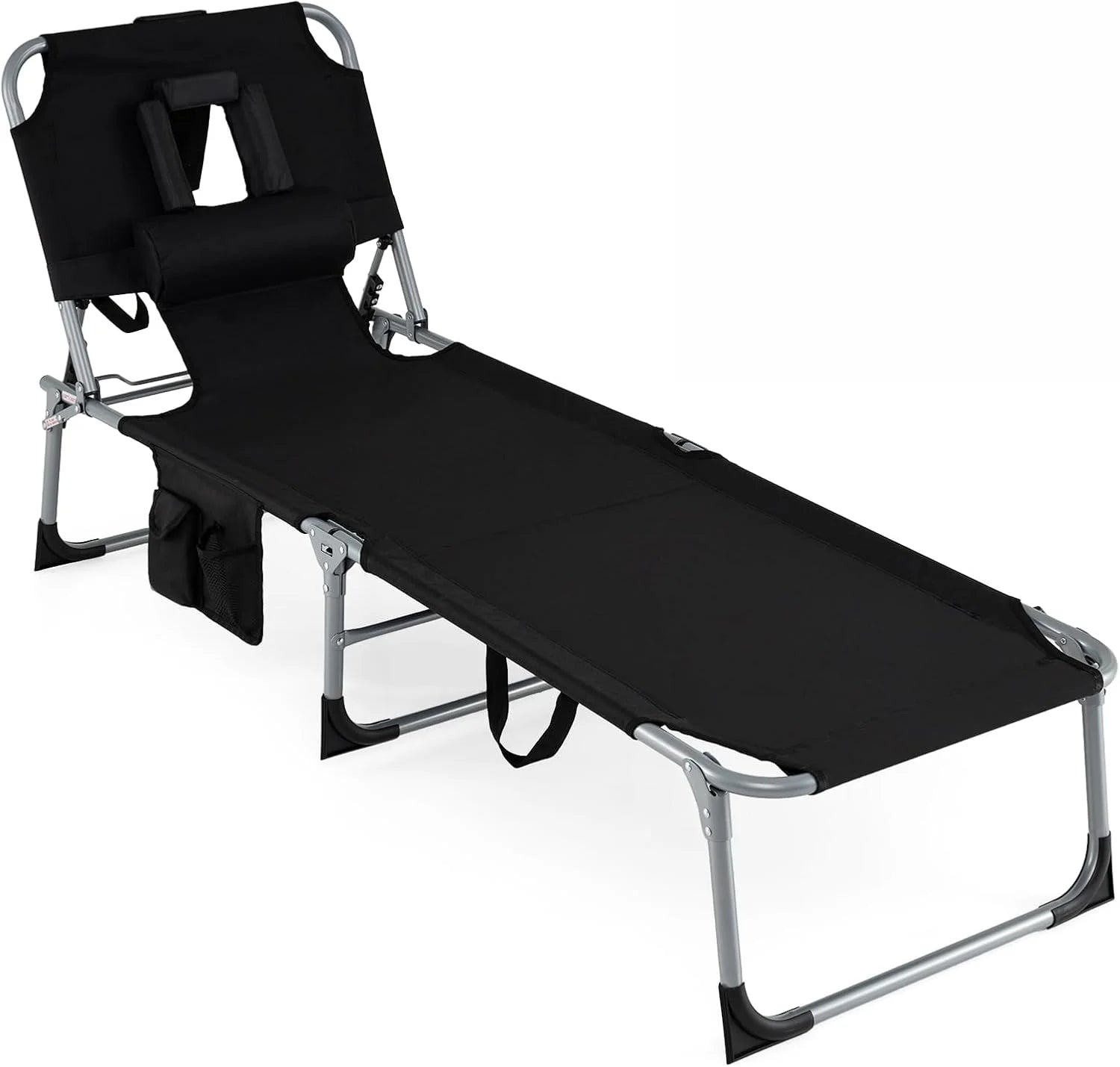 Special Tanning Chair with Face Hole, Folding Beach Lounge Chair with 4-Position Adjustable Backrest, Camping (1 - Image 6