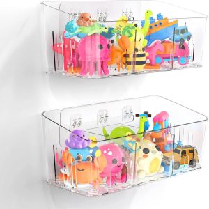 Special Bath Toy Storage 2 Packs, Large Bath Toy Holder, 3 Compartments, Quick-Dry, BPA-Free Bathtub Toy Organizer