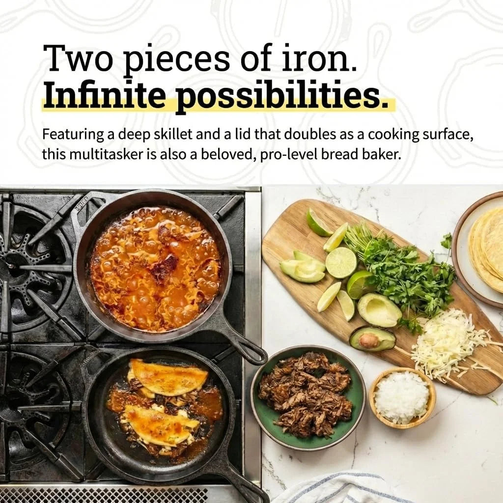 Special Cast Iron Combo Cooker, PFAS-Free 2-in-1 3.2 Quart Deep Pot and 10.25 Inch Skillet Set - Image 3