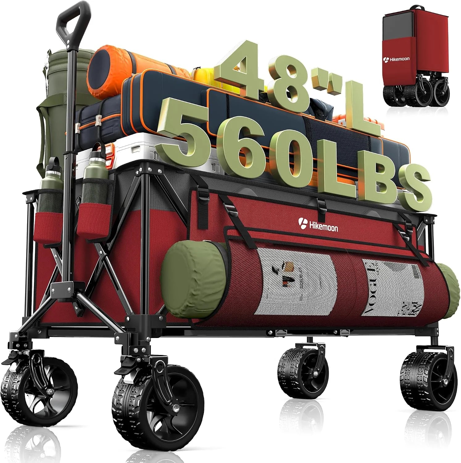 Special HIKEMOON 48″ Extra Large Collapsible Wagon with Big Wheels, 300L Black, 560LBS Heavy Duty - Image 9