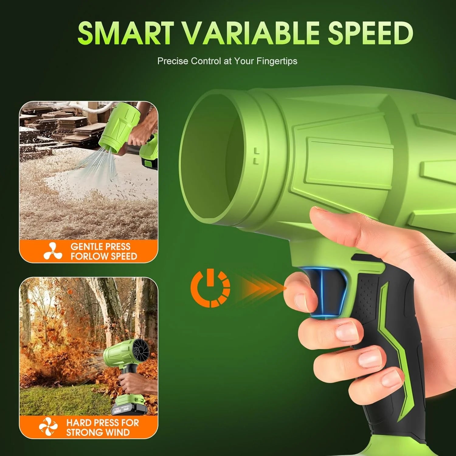 Special Blower 2×6.0Ah Battery & Charger, Electric Cordless Leaf Blower(Green) – For Yard Cleanup - Image 6