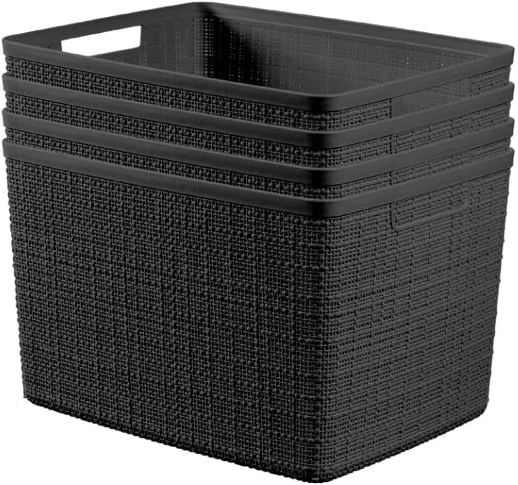 Special Curver Set of 4 Large Cube 17L Jute Decorative Plastic Organization and Storage Baskets, Perfect Bins for Home - Image 3