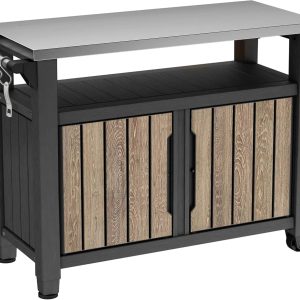 Special Keter Unity XL Outdoor Entertainment Cart with Wood鈥慙ook Finish, 78鈥慓allon Patio Storage Cabinet, Food Prep Station