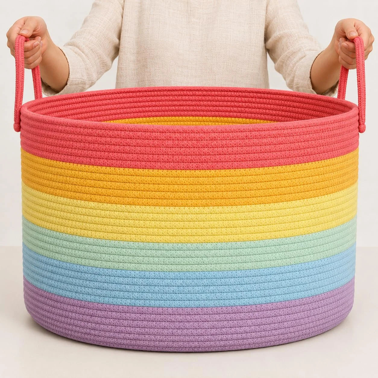 Special OrganiHaus Round Toy Basket & Blanket Basket, Cotton Rope 20×13, Full Honey, Round Cotton Rope Basket, 20×13 - Image 15