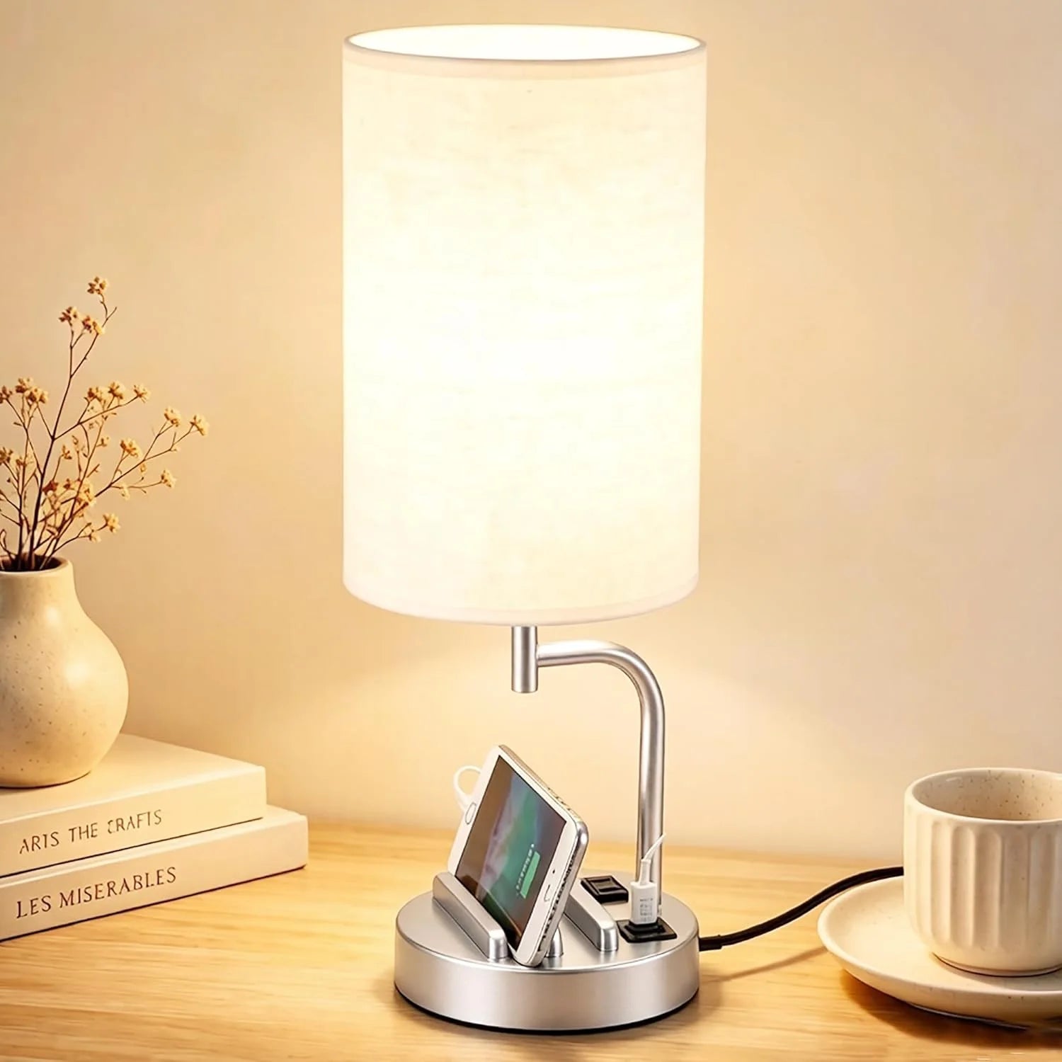 Special Dreamholder Touch Control USB Table Lamp with USB C/A & AC Outlet, Dimmable, Bulb Included - Image 4