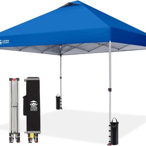 Special CROWN SHADES 10×10 Pop Up Canopy, Patented CenterLok One Push Tent Canopy, 8 Stakes, 4 Ropes (10×10