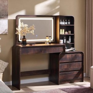 Special Vanity Desk with Mirror and Lights, 50″ Modren Makeup Vanity with 35.43 Mirror and 5 Drawers