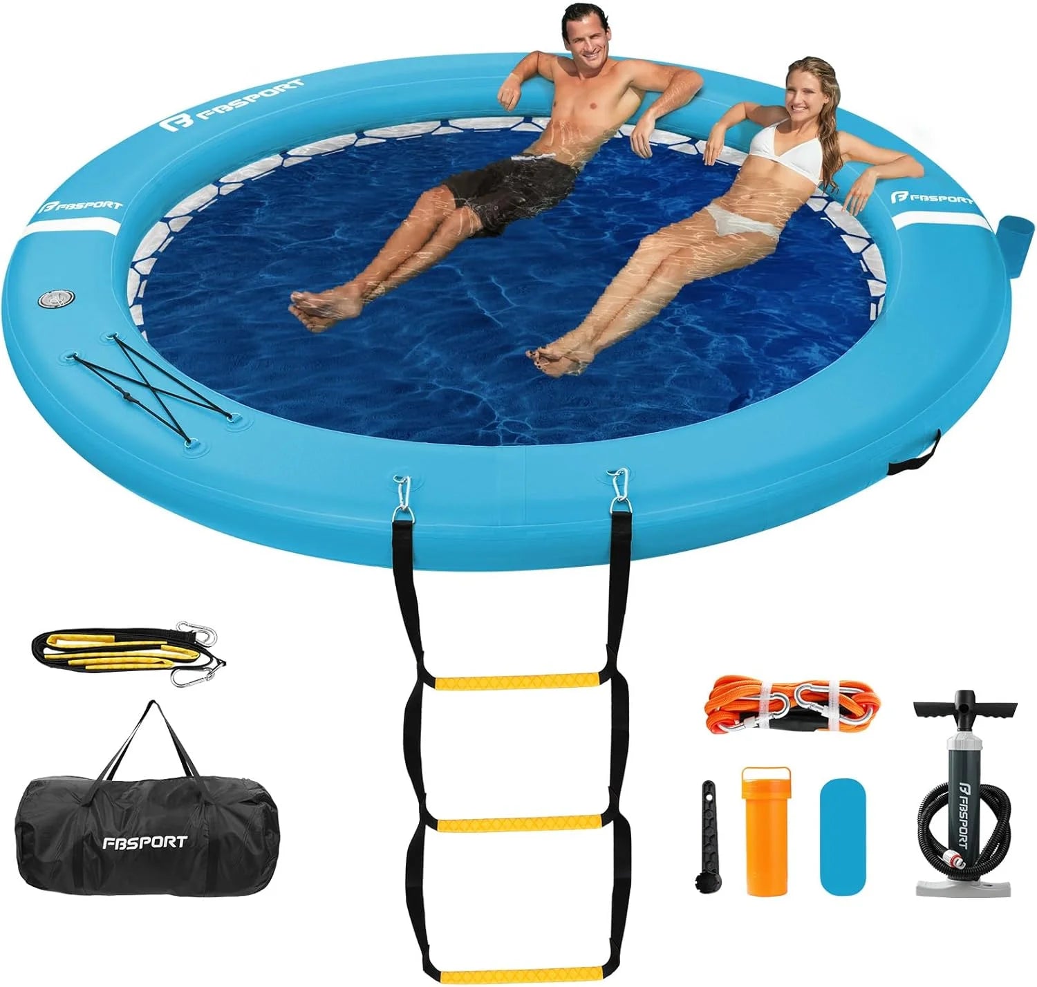 Special Inflatable Water Hammock Round Floating Ring, 10/8/6ft Inflatable Dock Floating Platform for Lake W/Cupholder - Image 5
