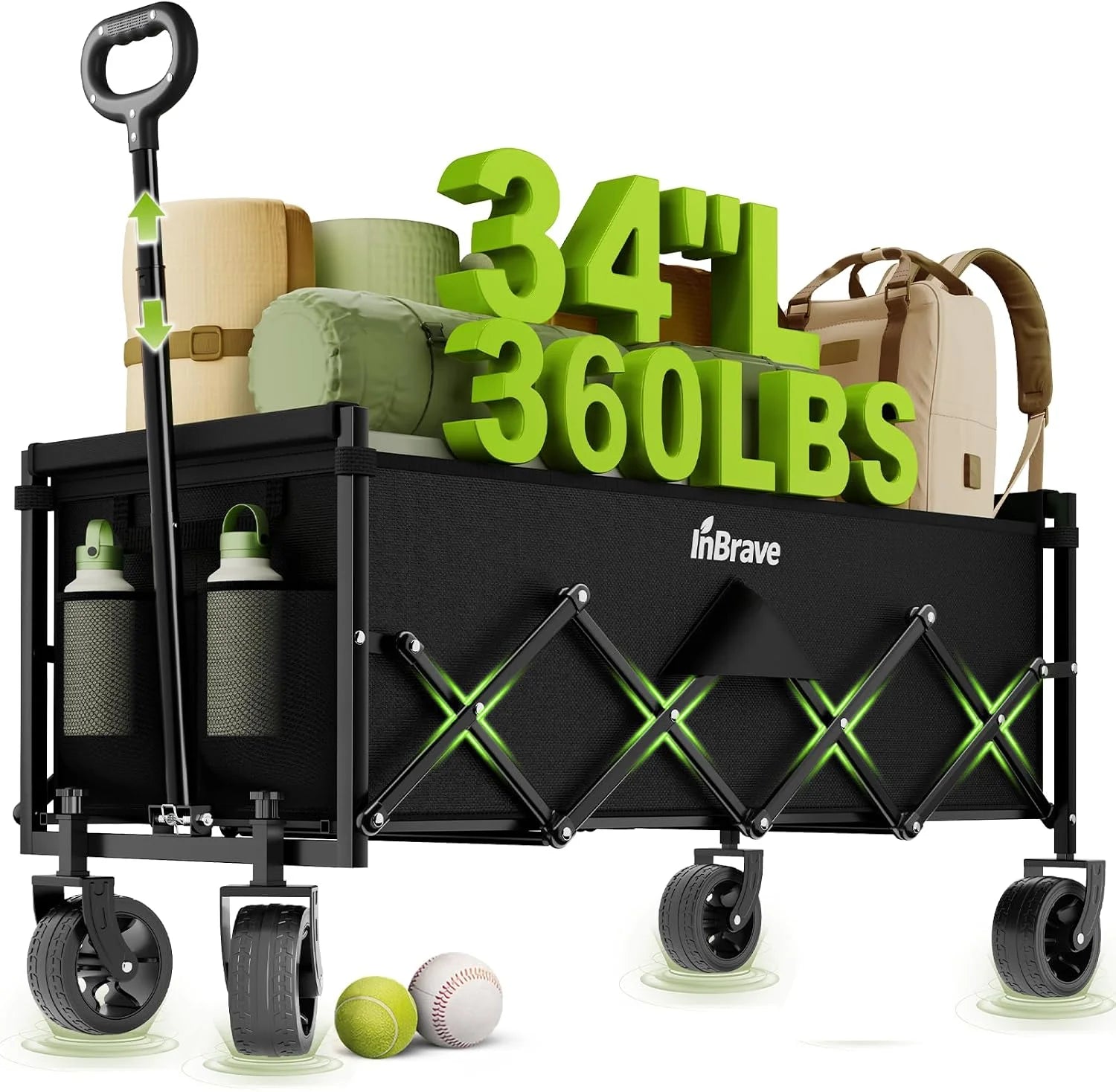 Special InBrave 34 Extra Long Collapsible Wagon Cart, 360LBS Capacity, Black