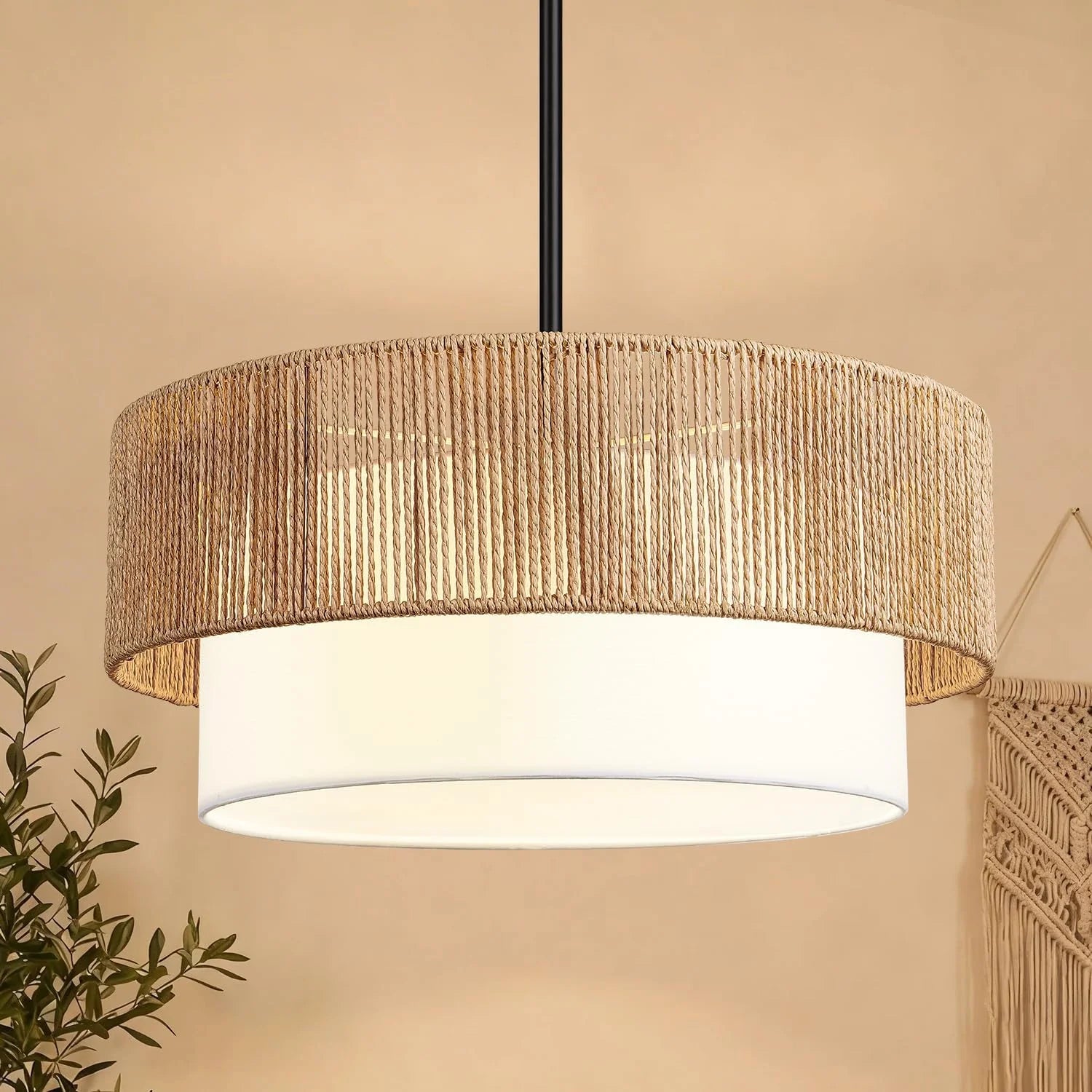 Special 9-52 Height Adjustable Farmhouse Chandelier Light Fixture, 5-Light Rattan Boho Chandeliers for Dining Room - Image 6
