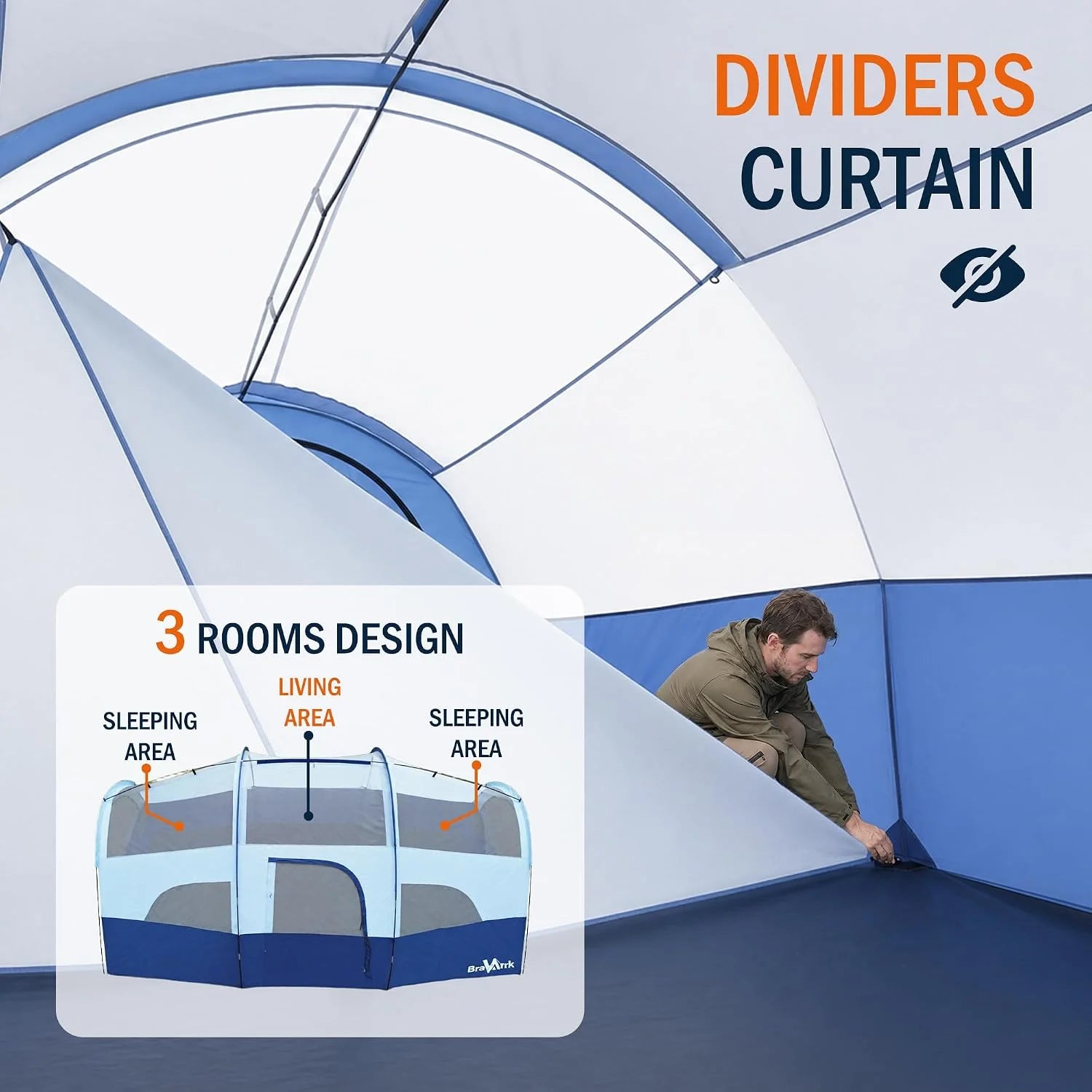 Special Camping Tent for 8 Person, PU3000MM Waterproof Family Tent with Rainfly, Large Roomy 3 Room Camping Tents - Image 3