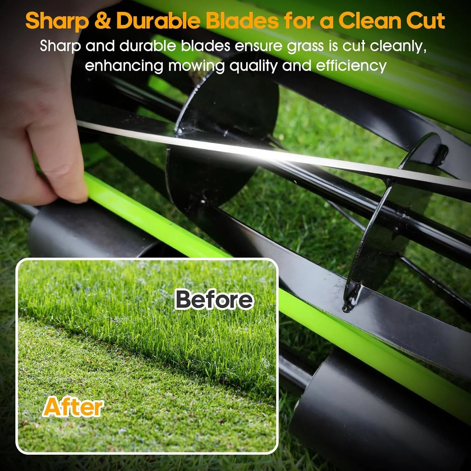 Special 14-Inch 4-Blade Push Reel Lawn Mower, Manual Reel Push Mower, Walk-Behind Lawn Mowers, 5-Position Cutting – For Lawn Care - Image 3